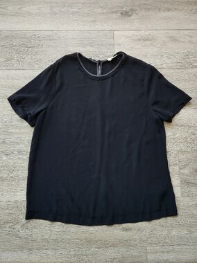 Kate Spade Live Colorfully Black Ruffle Hem Short Sleeve Shirt Womens 12